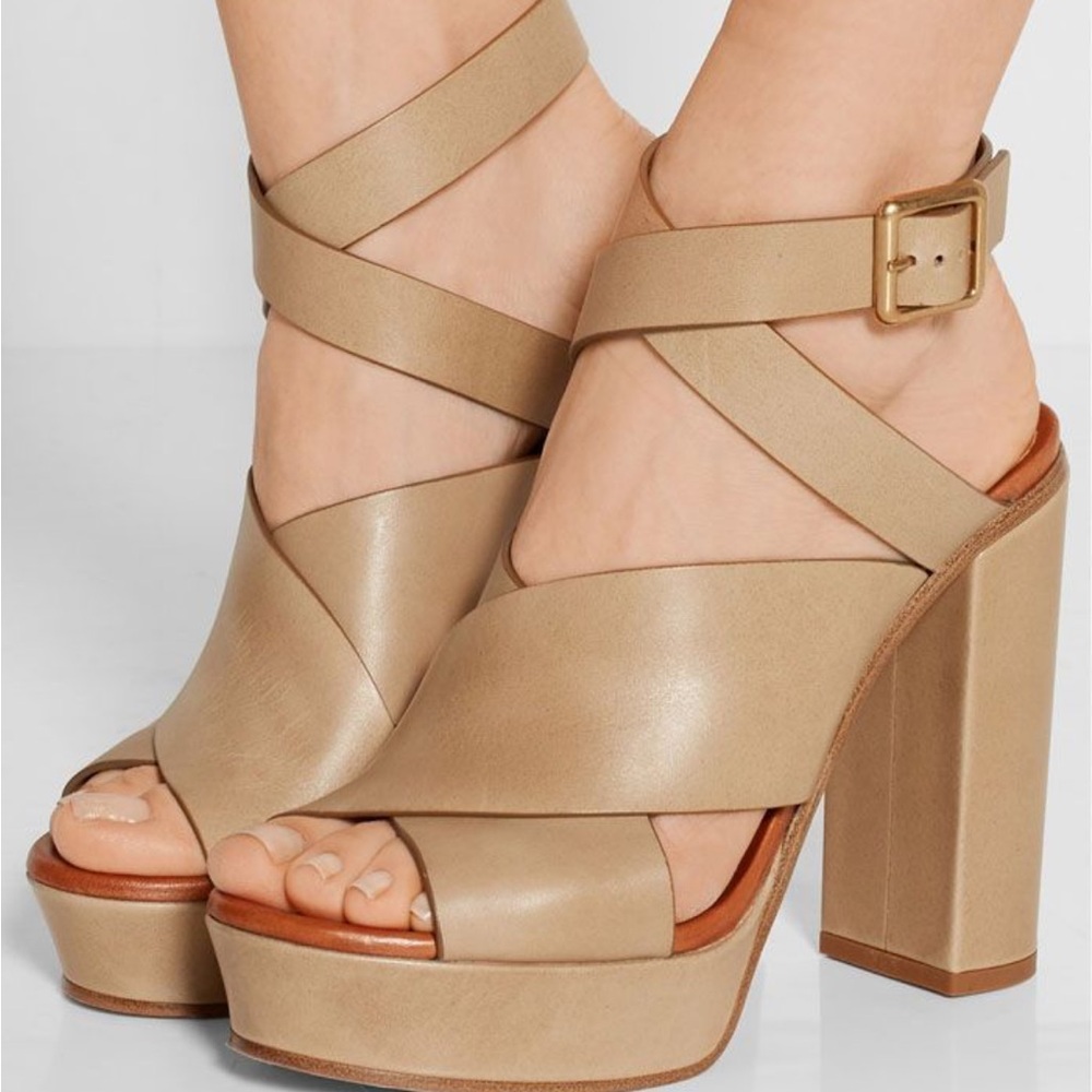 Chloe Strappy Leather Platform Sandals - Tan Size 38.5